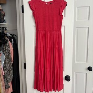 Red Tiered Midi Dress